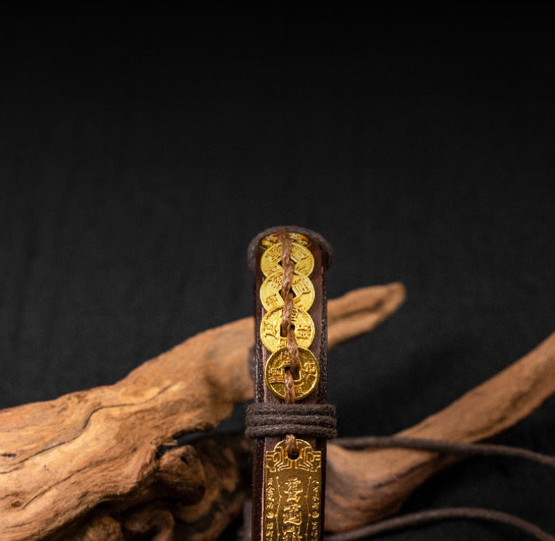 Zen Healing Copper Coin Luck Charm Leather Adjustable Bracelet