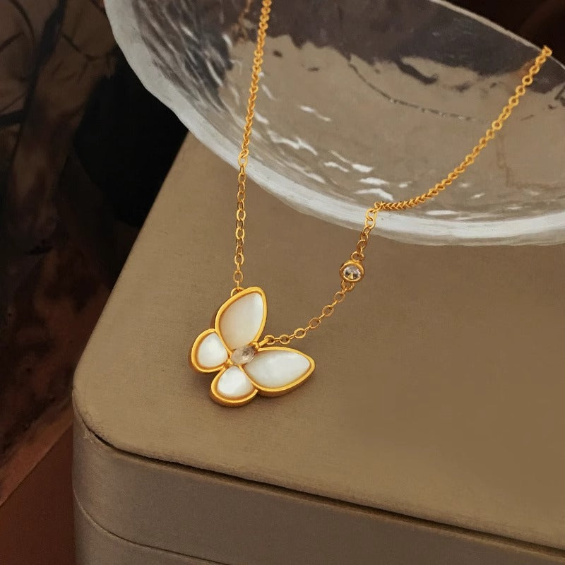 Zen Healing Copper Plated With Gold Butterfly Necklace
