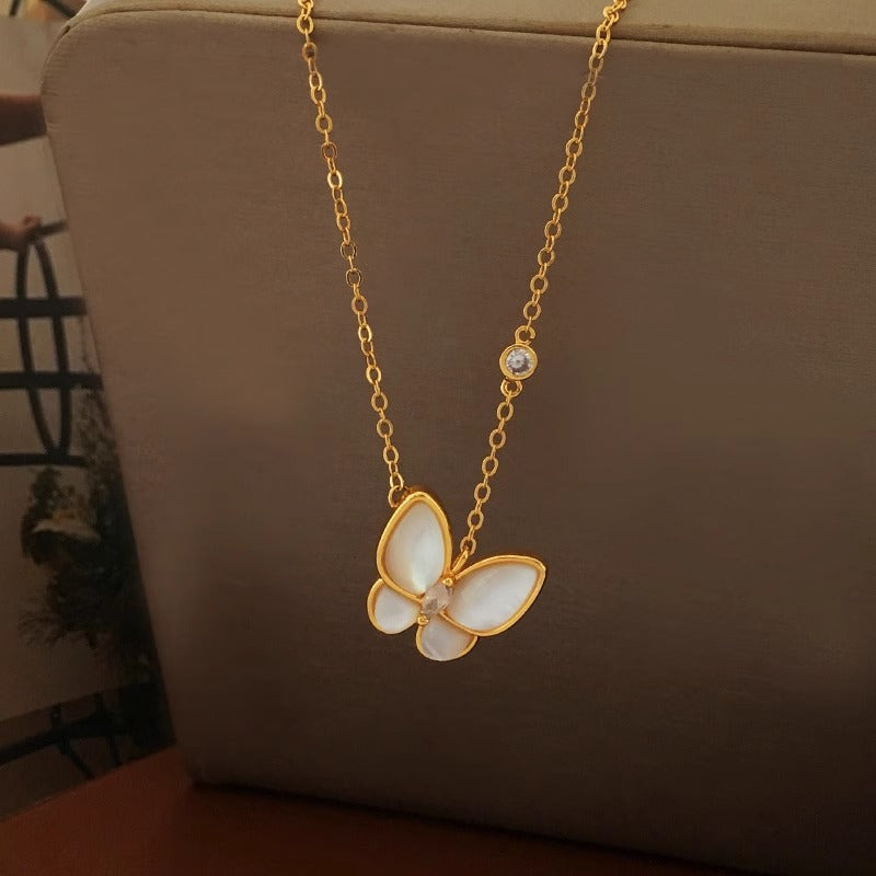 Zen Healing Copper Plated With Gold Butterfly Necklace