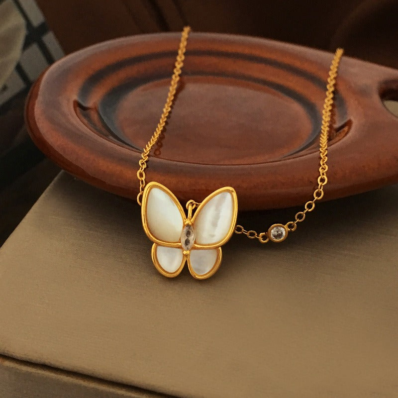 Zen Healing Copper Plated With Gold Butterfly Necklace