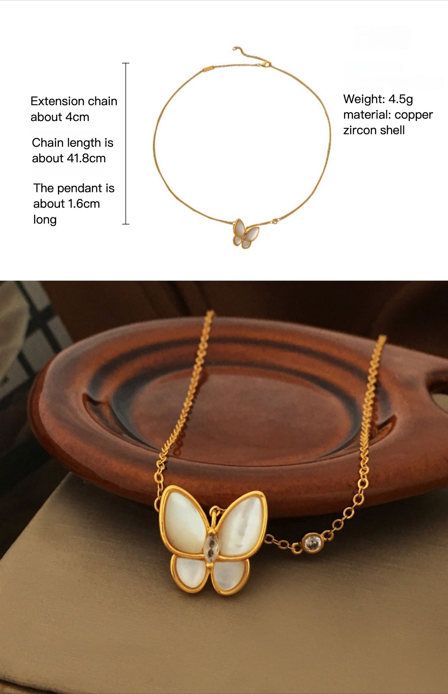 Zen Healing Copper Plated With Gold Butterfly Necklace