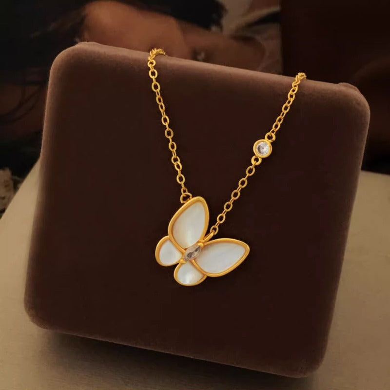 Zen Healing Copper Plated With Gold Butterfly Necklace