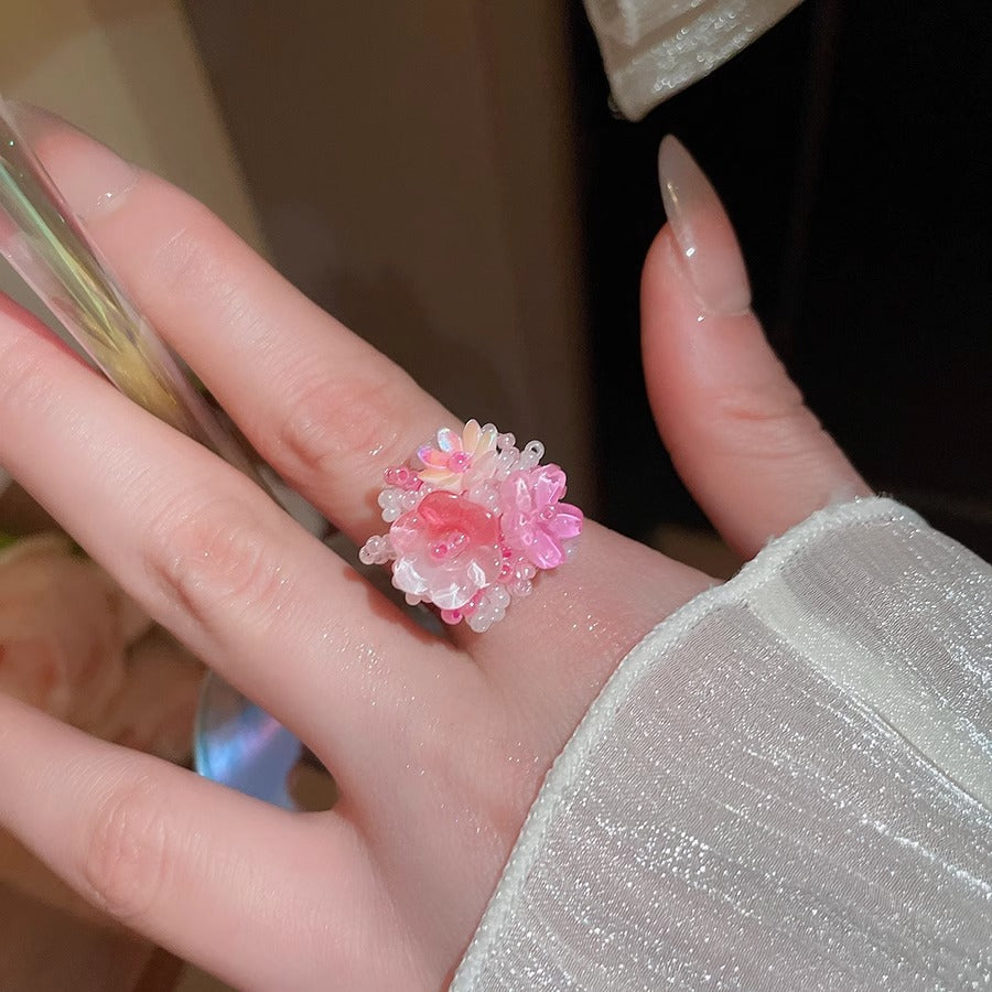 Zen Healing Dopamine Floral Adjustable Ring