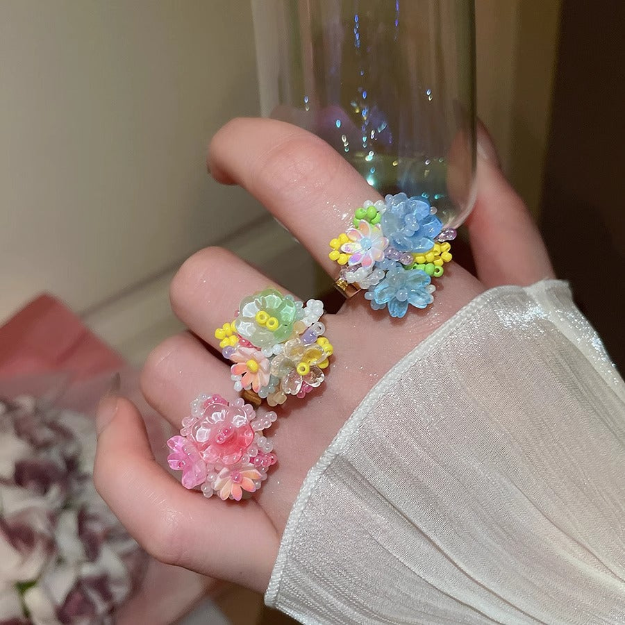 Zen Healing Dopamine Floral Adjustable Ring
