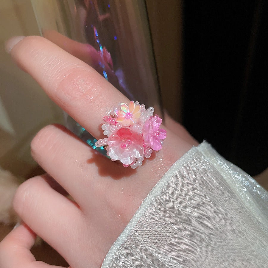 Zen Healing Dopamine Floral Adjustable Ring