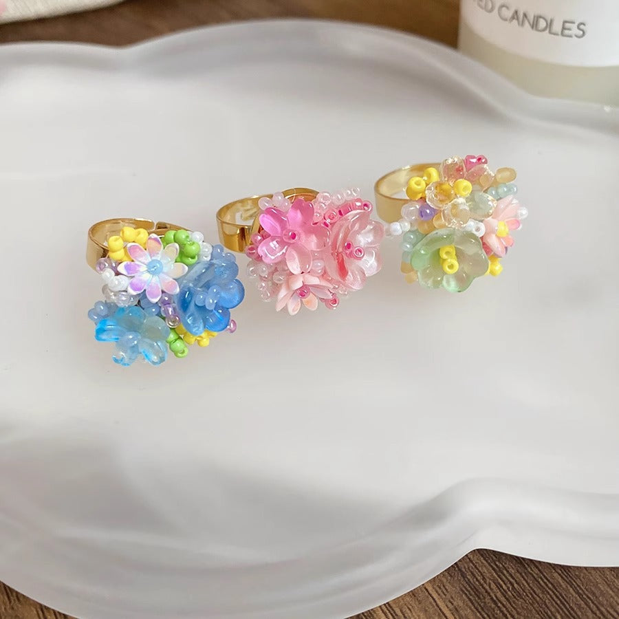 Zen Healing Dopamine Floral Adjustable Ring