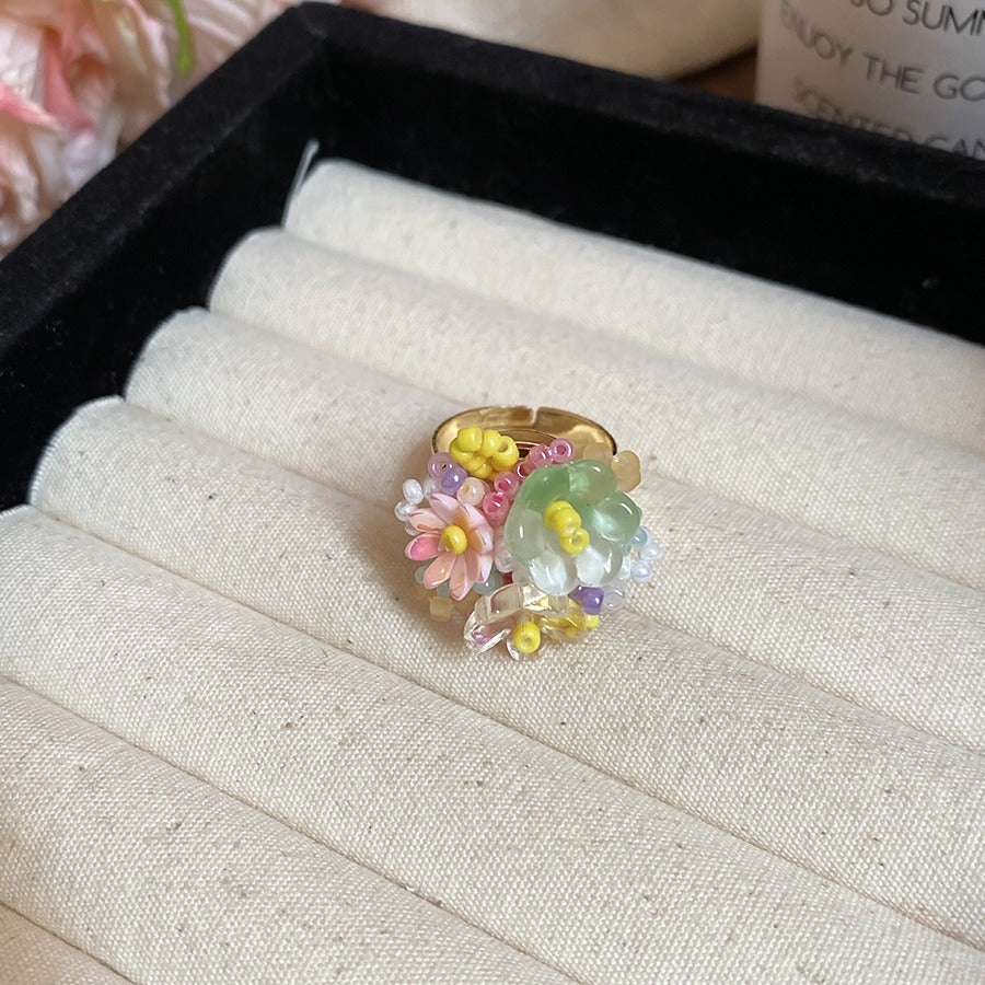 Zen Healing Dopamine Floral Adjustable Ring