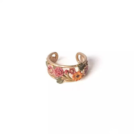 Zen Healing Easter Flower Floral Copper Brass Prosperity Adjustable Ring
