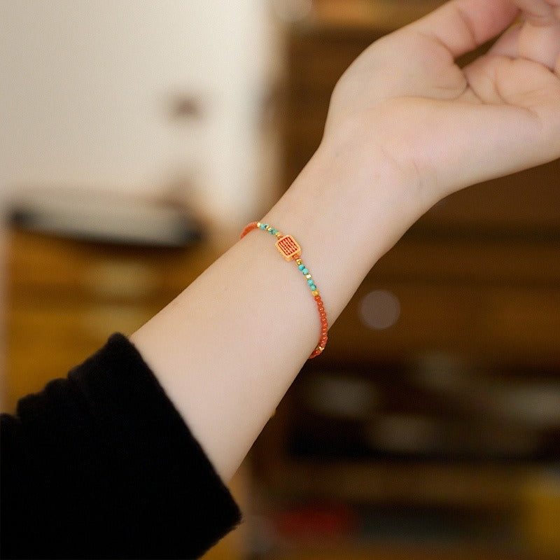 Zen Healing Five Precepts Sutra Red Agate Bracelet Protection 3mm Beads Bracelet