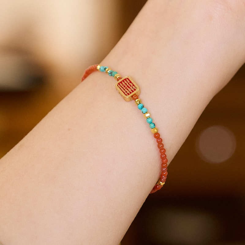 Zen Healing Five Precepts Sutra Red Agate Bracelet Protection 3mm Beads Bracelet