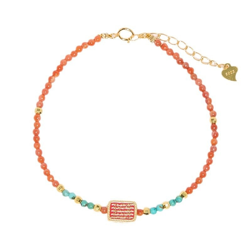 Zen Healing Five Precepts Sutra Red Agate Bracelet Protection 3mm Beads Bracelet