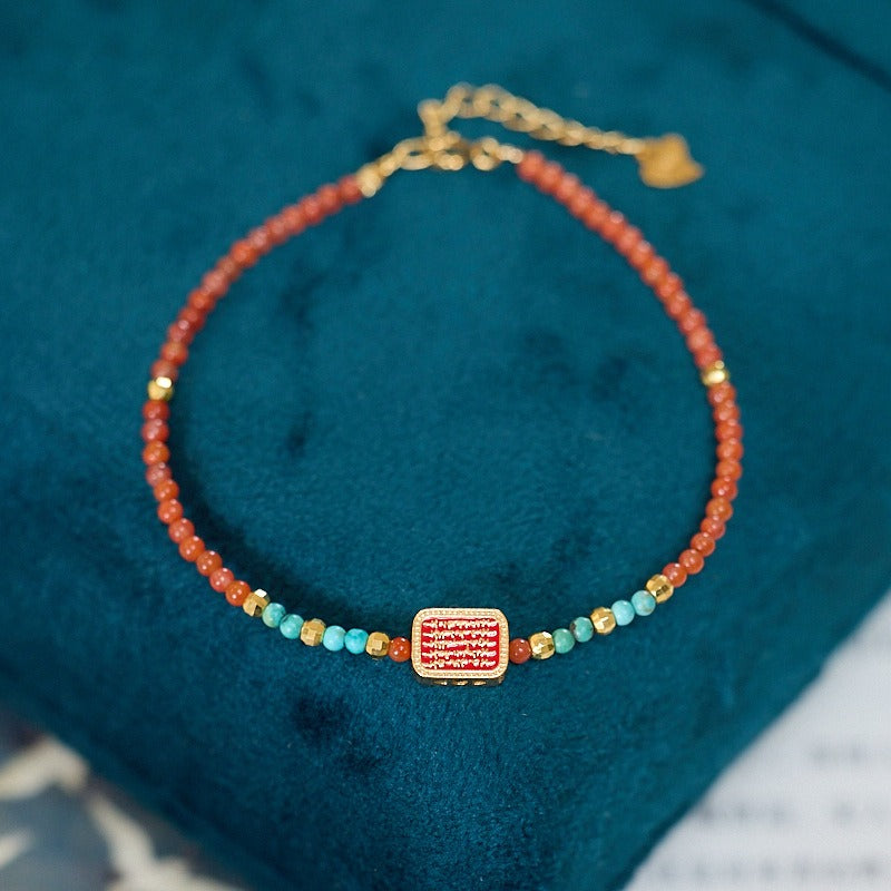 Zen Healing Five Precepts Sutra Red Agate Bracelet Protection 3mm Beads Bracelet