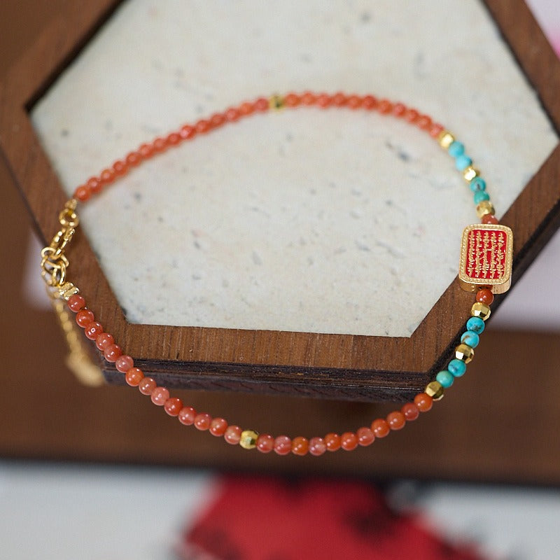 Zen Healing Five Precepts Sutra Red Agate Bracelet Protection 3mm Beads Bracelet
