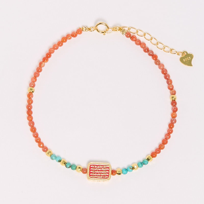 Zen Healing Five Precepts Sutra Red Agate Bracelet Protection 3mm Beads Bracelet