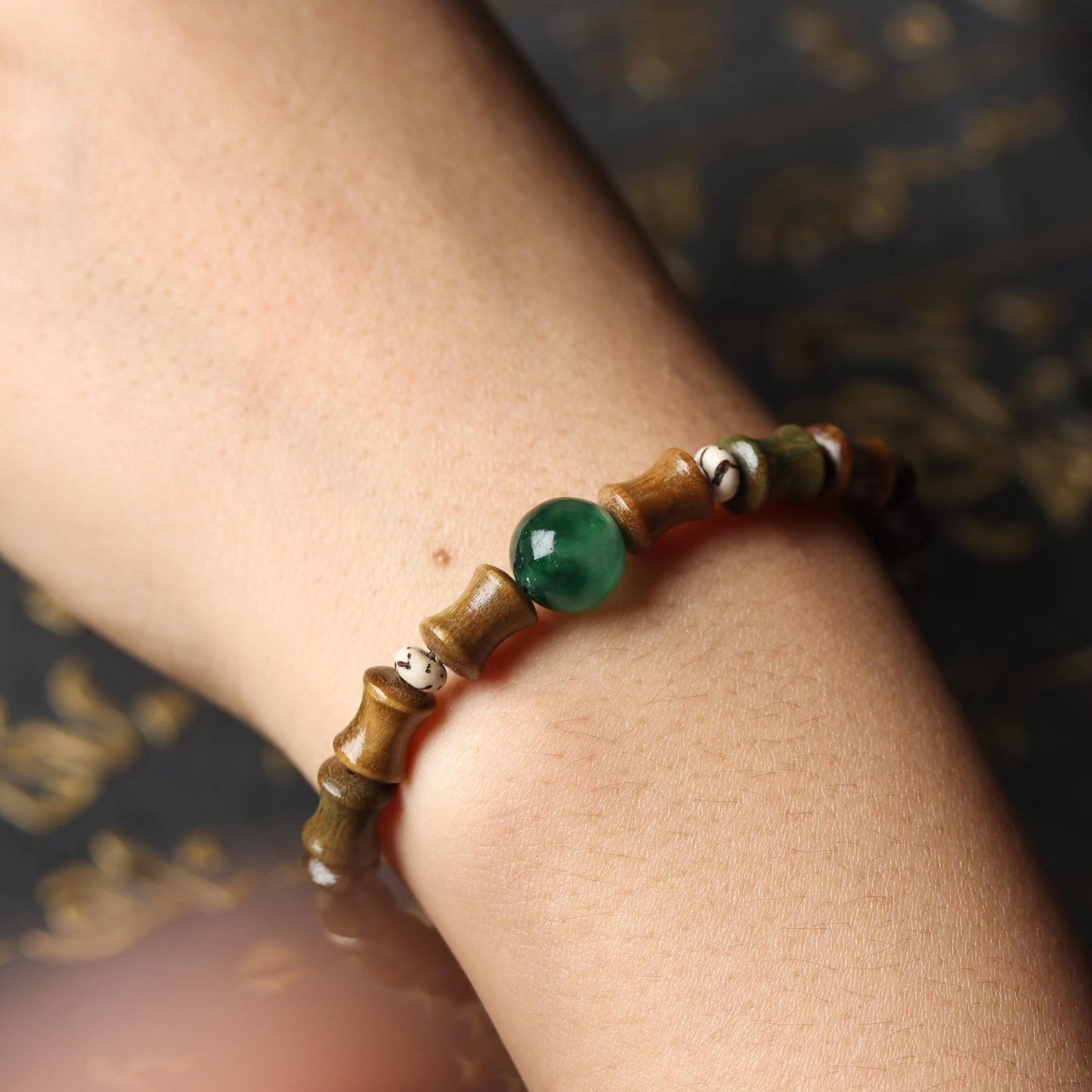 Zen Healing Green Sandalwood Bamboo Calm Bracelet