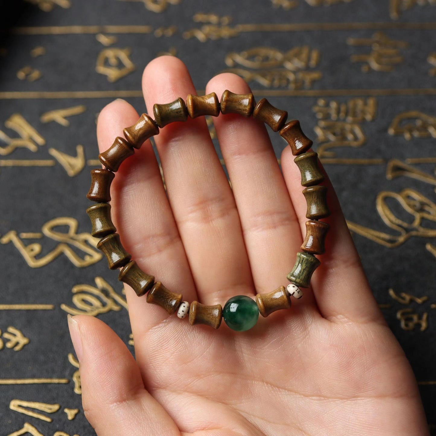 Zen Healing Green Sandalwood Bamboo Calm Bracelet