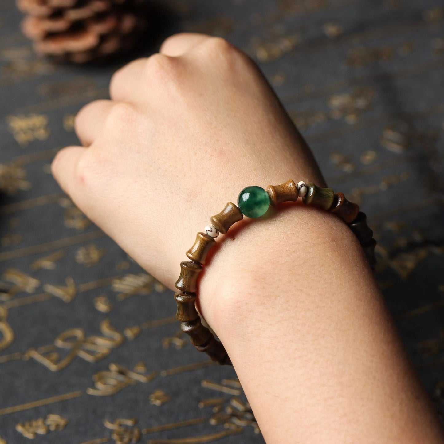 Zen Healing Green Sandalwood Bamboo Calm Bracelet