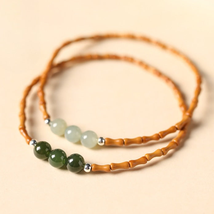 Zen Healing Hetian Jade Bead Bamboo Olive Blessing Bracelet