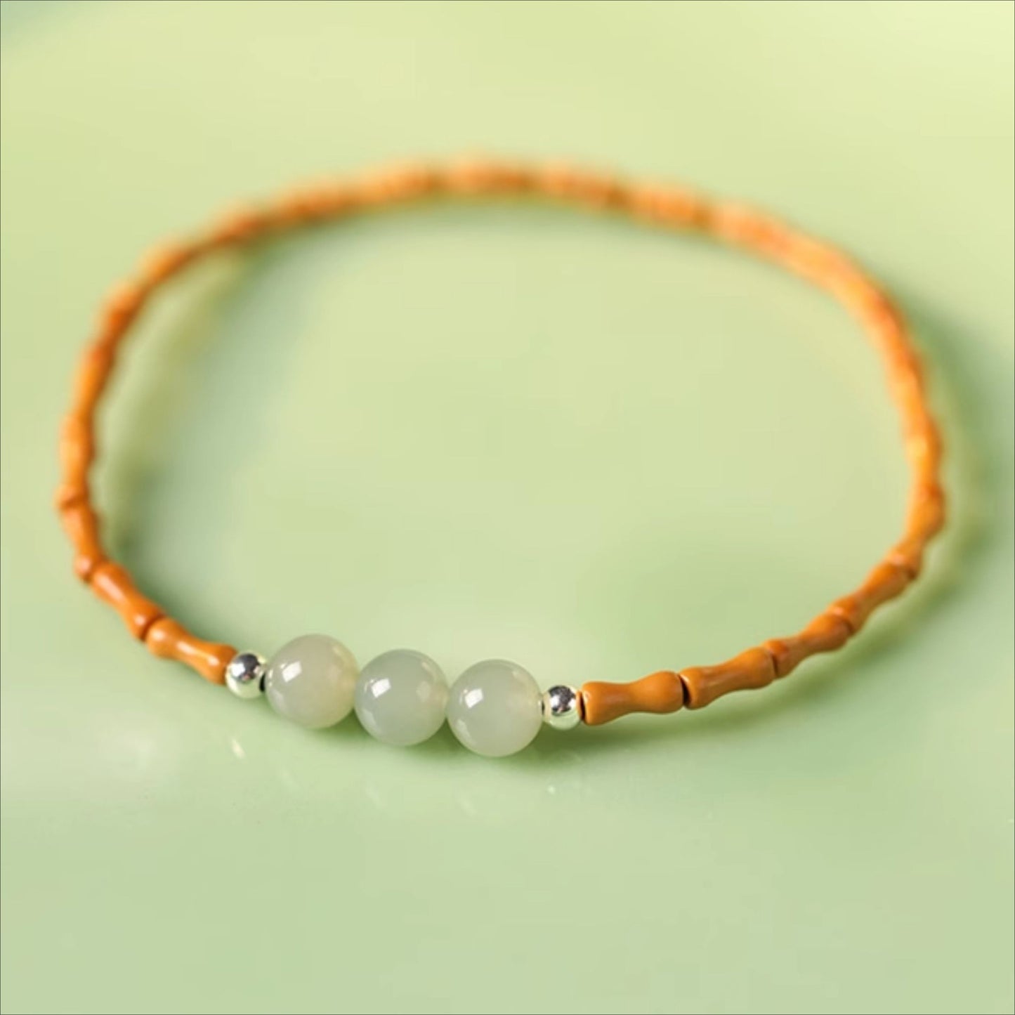 Zen Healing Hetian Jade Bead Bamboo Olive Blessing Bracelet