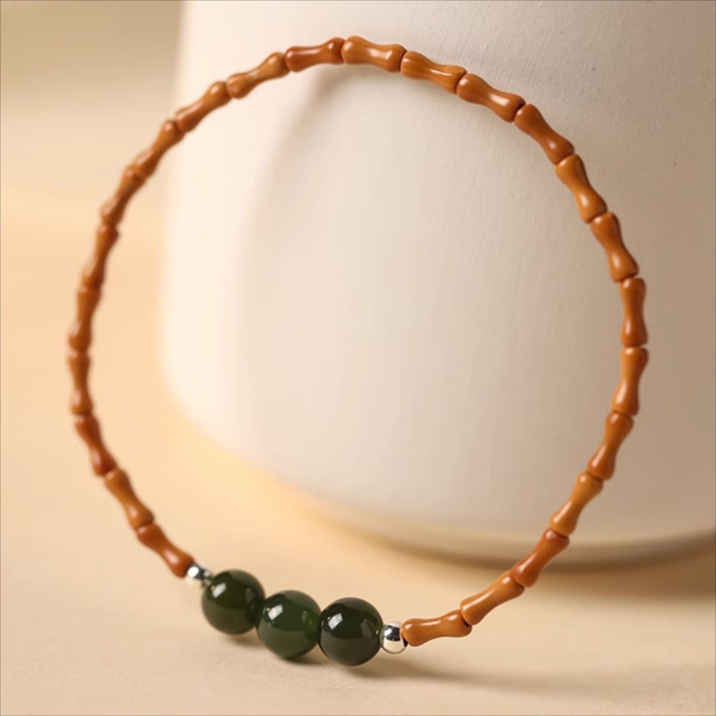 Zen Healing Hetian Jade Bead Bamboo Olive Blessing Bracelet