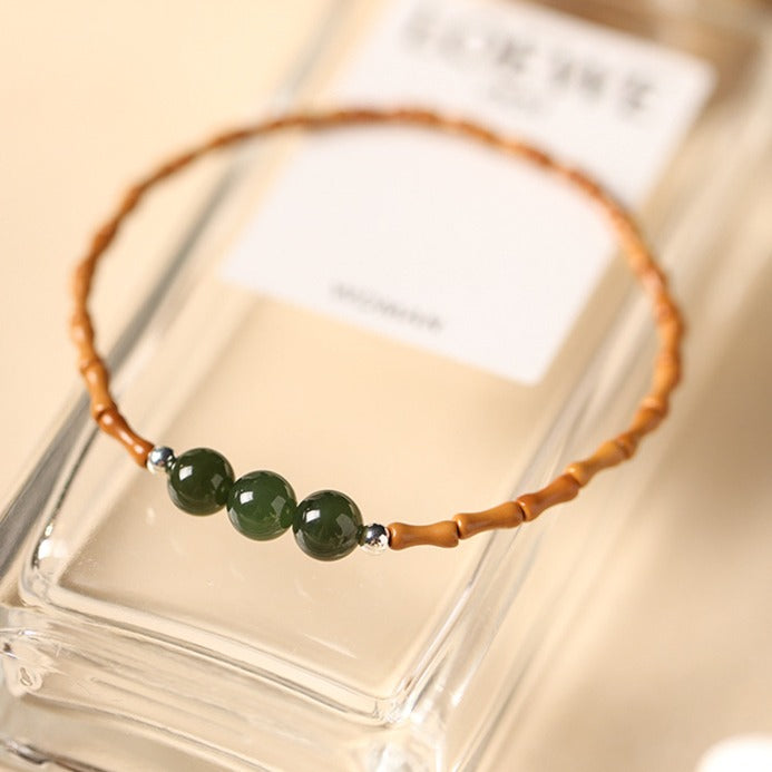 Zen Healing Hetian Jade Bead Bamboo Olive Blessing Bracelet