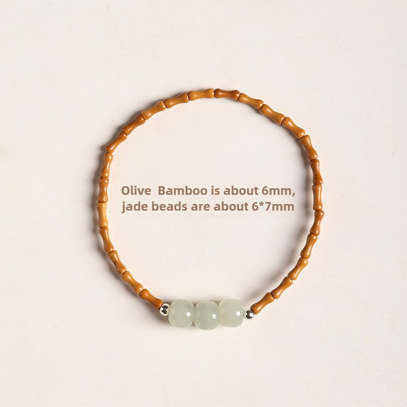 Zen Healing Hetian Jade Bead Bamboo Olive Blessing Bracelet