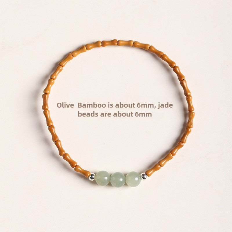 Zen Healing Hetian Jade Bead Bamboo Olive Blessing Bracelet