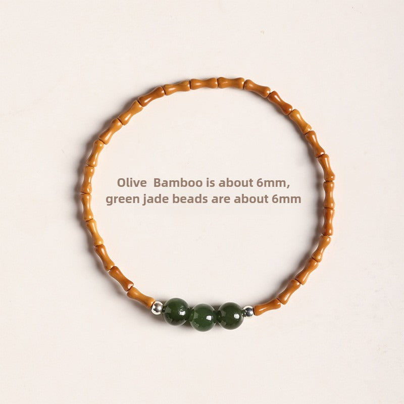 Zen Healing Hetian Jade Bead Bamboo Olive Blessing Bracelet