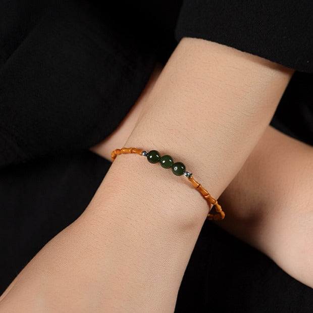 Zen Healing Hetian Jade Bead Bamboo Olive Blessing Bracelet