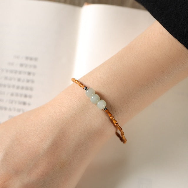 Zen Healing Hetian Jade Bead Bamboo Olive Blessing Bracelet