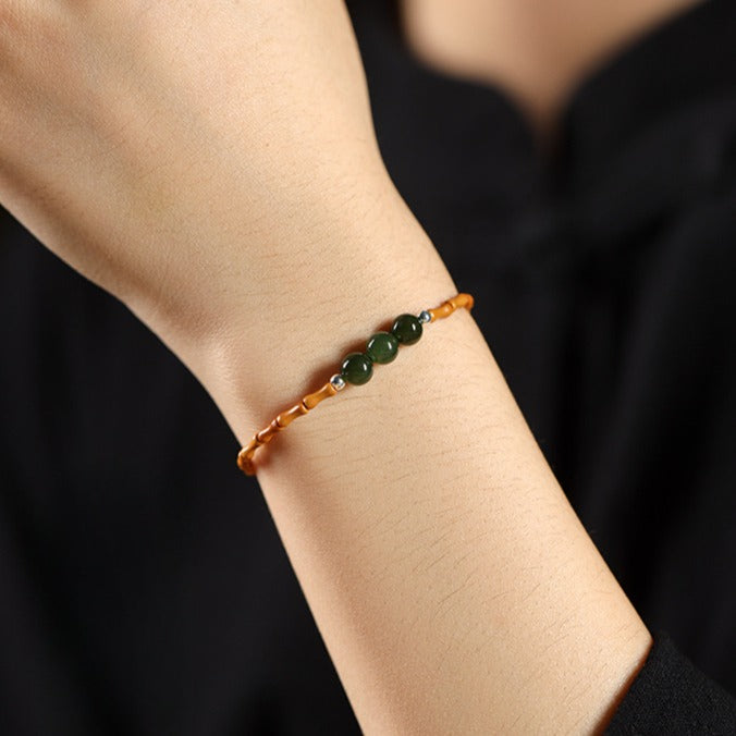 Zen Healing Hetian Jade Bead Bamboo Olive Blessing Bracelet