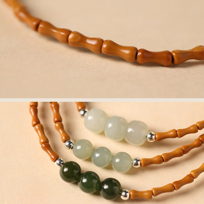 Zen Healing Hetian Jade Bead Bamboo Olive Blessing Bracelet
