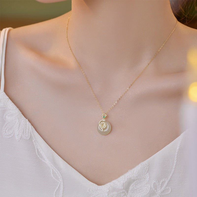 Zen Healing Jade 925 Silver Year of the snake Luck Necklace