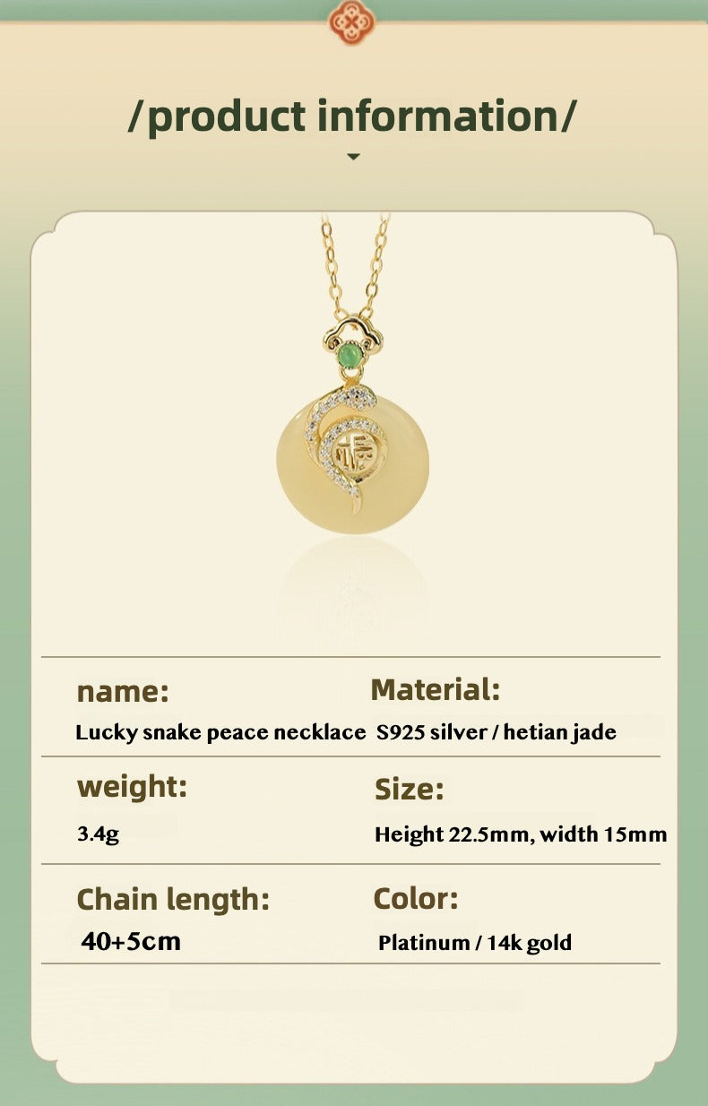 Zen Healing Jade 925 Silver Year of the snake Luck Necklace