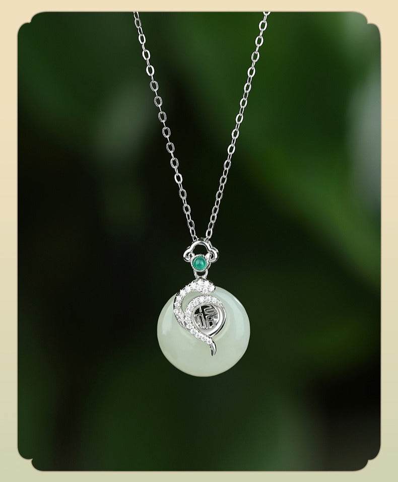 Zen Healing Jade 925 Silver Year of the snake Luck Necklace