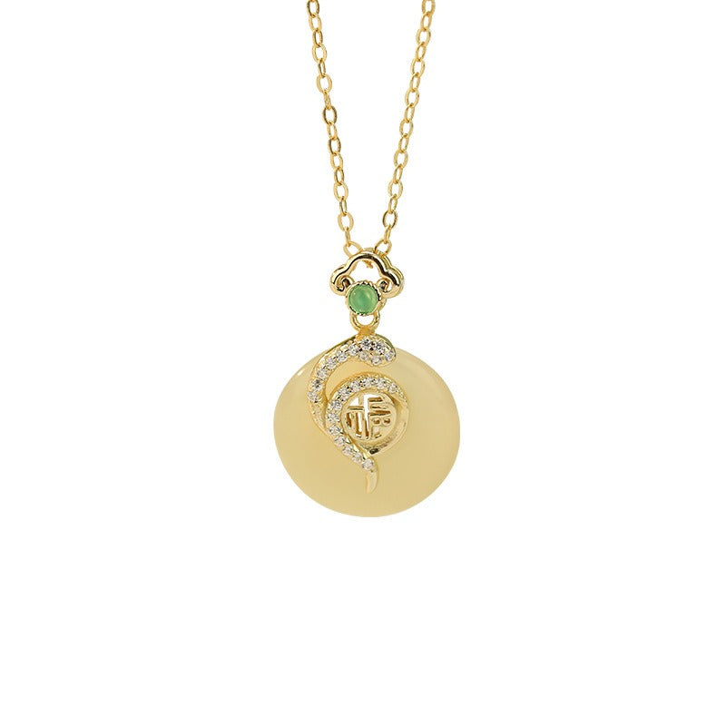 Zen Healing Jade 925 Silver Year of the snake Luck Necklace