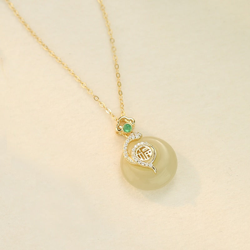 Zen Healing Jade 925 Silver Year of the snake Luck Necklace