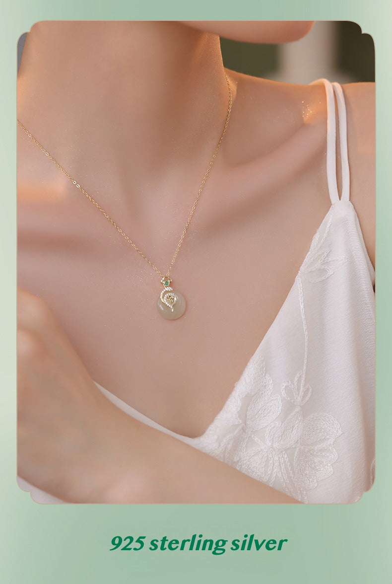 Zen Healing Jade 925 Silver Year of the snake Luck Necklace