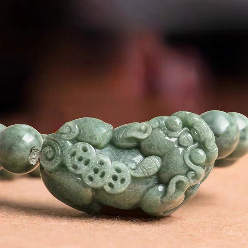 Zen Healing Jade PiXiu Wealth Feng Shui Bracelet 13mm