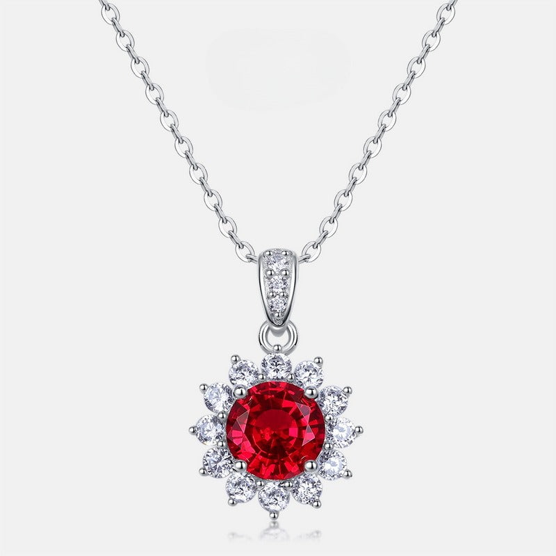 Zen Healing Lab-Created Ruby 925 Silver Sunflower Necklace