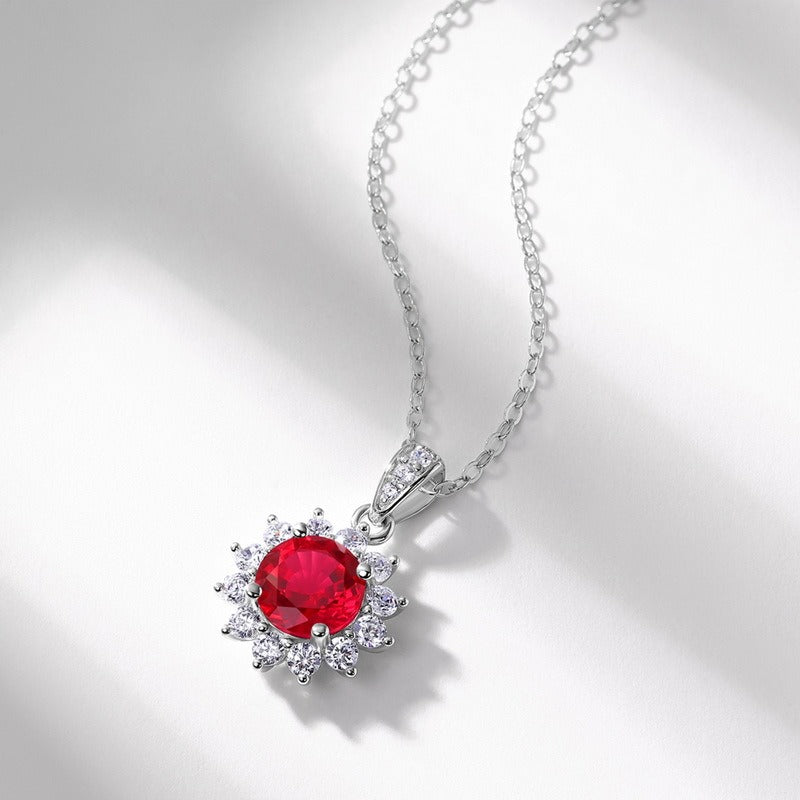 Zen Healing Lab-Created Ruby 925 Silver Sunflower Necklace