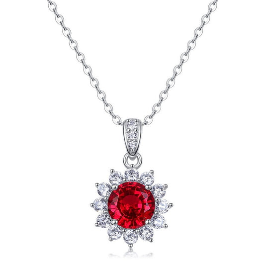 Zen Healing Lab-Created Ruby 925 Silver Sunflower Necklace