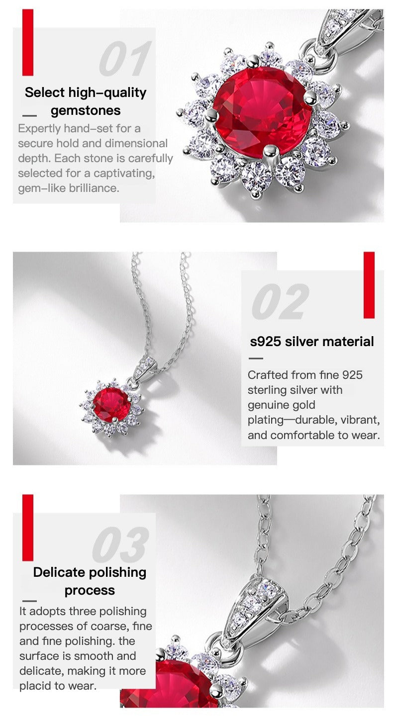 Zen Healing Lab-Created Ruby 925 Silver Sunflower Necklace