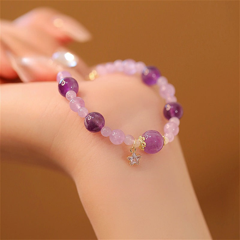 Zen Healing Natural 14k Gold Amethyst Crystal Positive Bracelet