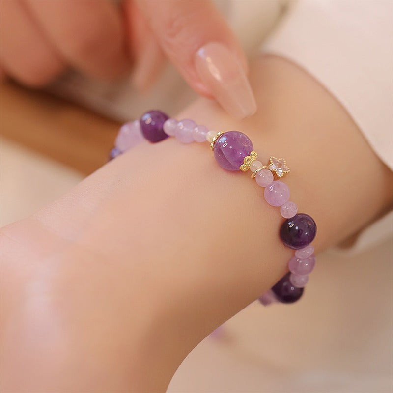 Zen Healing Natural 14k Gold Amethyst Crystal Positive Bracelet