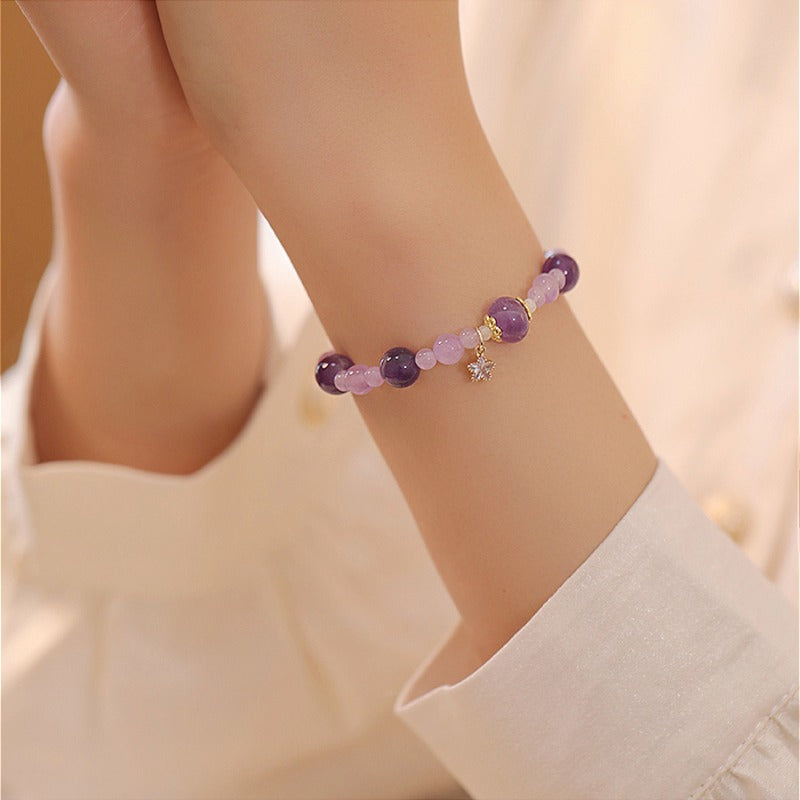 Zen Healing Natural 14k Gold Amethyst Crystal Positive Bracelet