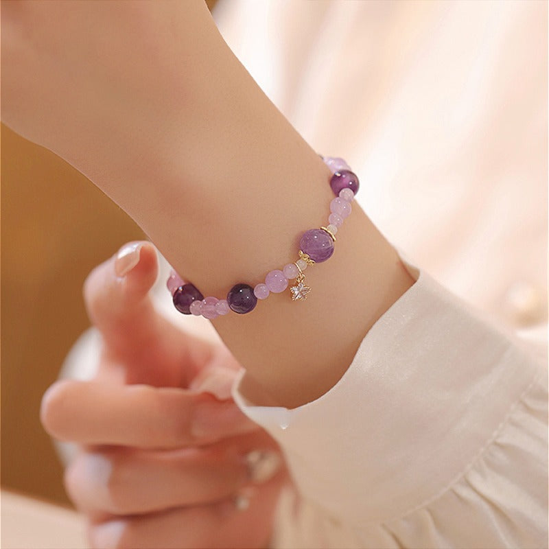 Zen Healing Natural 14k Gold Amethyst Crystal Positive Bracelet