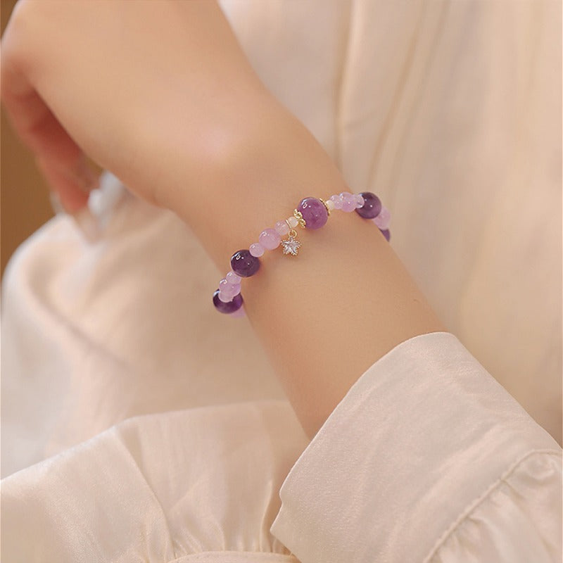 Zen Healing Natural 14k Gold Amethyst Crystal Positive Bracelet