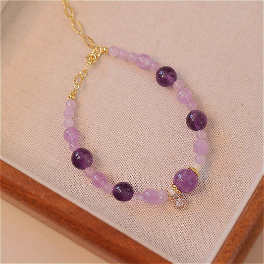 Zen Healing Natural 14k Gold Amethyst Crystal Positive Bracelet