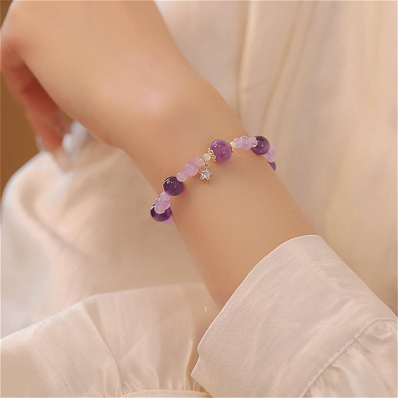 Zen Healing Natural 14k Gold Amethyst Crystal Positive Bracelet